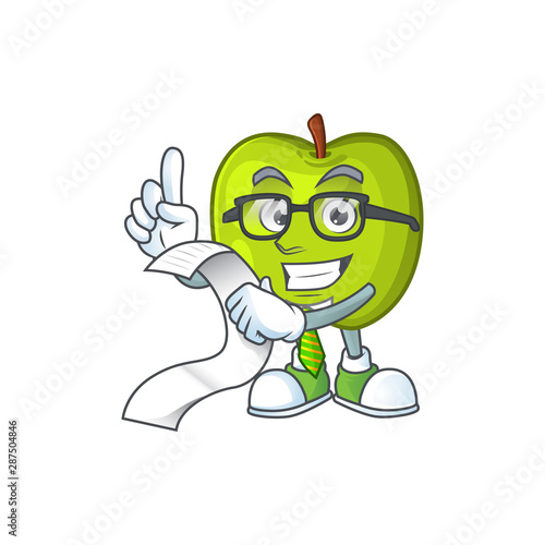 With menu granny smith green apple cartoon mascot