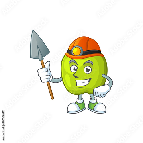 Miner granny smith green apple cartoon mascot