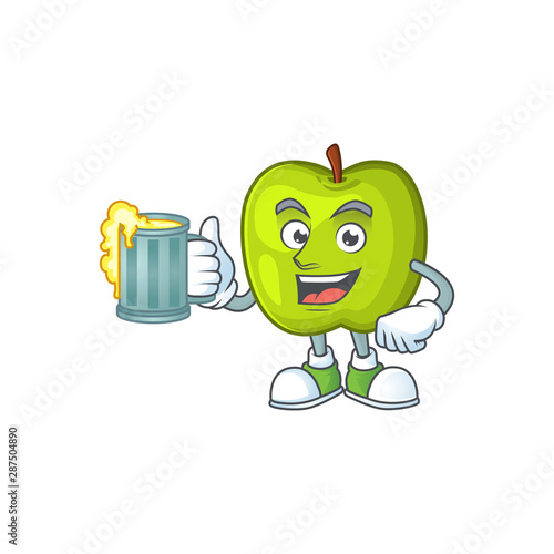 With juice granny smith green apple cartoon mascot