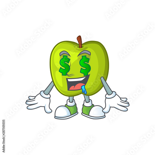 Money eye granny smith apple character for health mascot