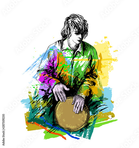 Bilde på lerret Man, drummer playing the djembe