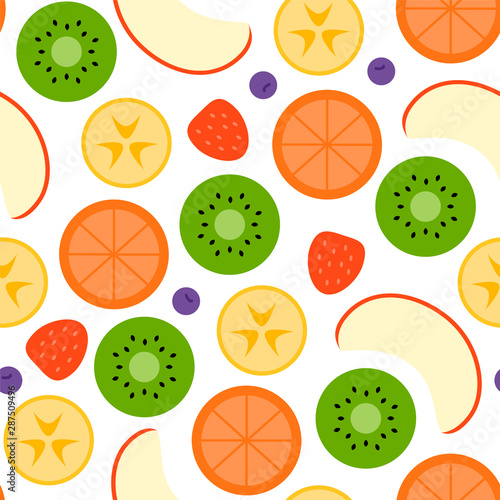 Fruit seamless pattern  flat style. Vector illustration.