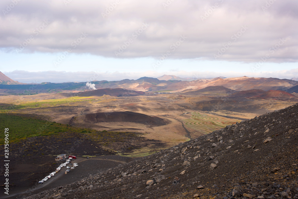 Hverfjall or Hverfell - extinct volcano located in the north of Iceland near of Lake Mývatn. Beuatiful crater located in northern Iceland, Europe. Hverfjall or Hverfell - extinct volcano located in the north of Iceland near of Lake Mývatn. Beuatiful crater located in northern Iceland, Europe.