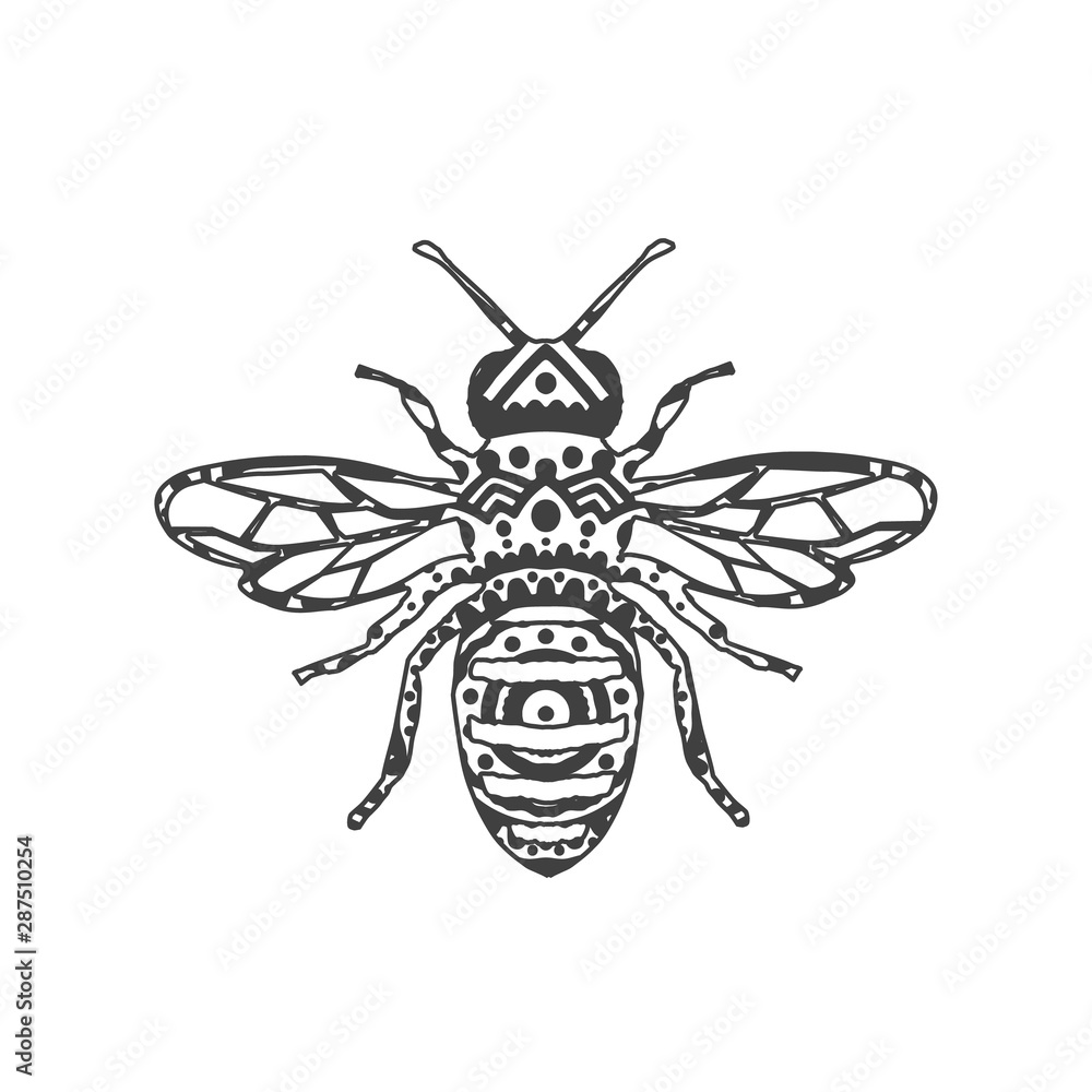 Fotografie Abstract Ornamental Bee Shape. Vector Honey Bee for Your Design.