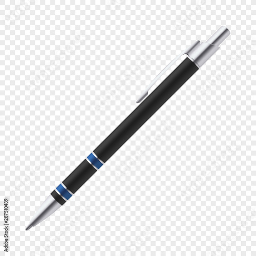 Single blue vector ballpoint pen on transparent background