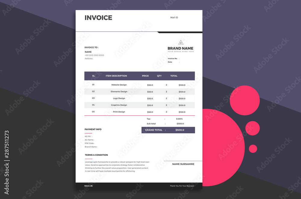 3D Illustration and corporate invoice template 3D Illustration and corporate invoice template