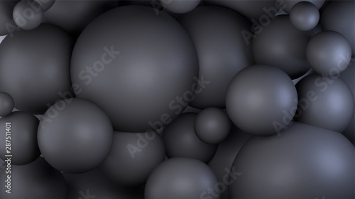 3D Render of different shape bubble or spheres in shiny gray color. Abstract geometric shape wallpaper in minimal style.