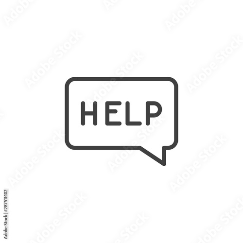 Help message line icon. Customer support linear style sign for mobile concept and web design. Speech bubble with help outline vector icon. Faq symbol, logo illustration. Vector graphics