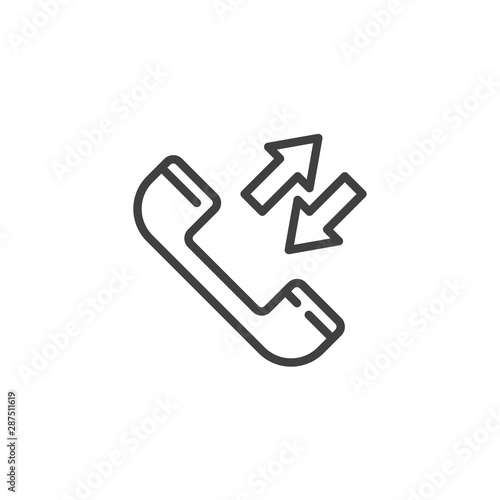 Phone call line icon. Incoming and outgoing calls linear style sign for mobile concept and web design. Telephone receiver outline vector icon. Symbol, logo illustration. Vector graphics