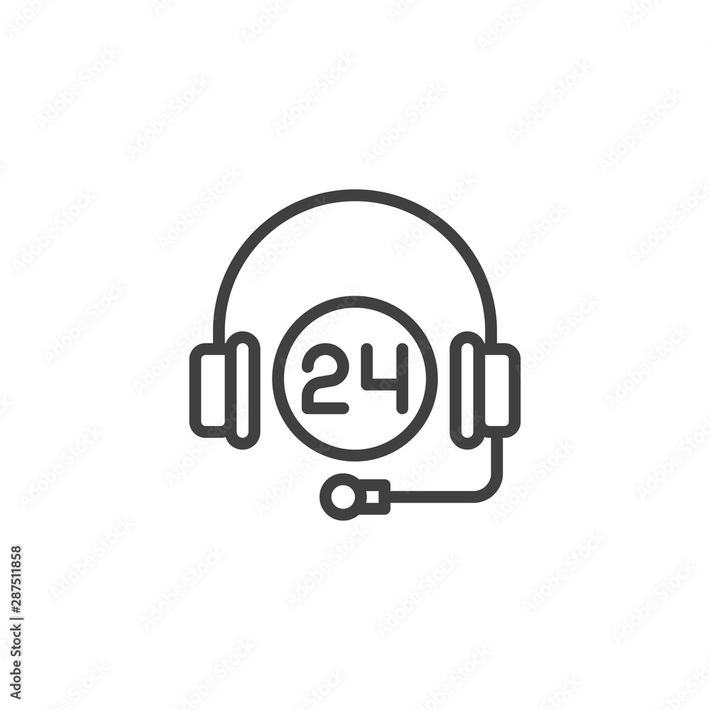 Support 24 hours line icon. linear style sign for mobile concept and web design. Twenty four hour Call center outline vector icon. Symbol, logo illustration. Vector graphics Support 24 hours line icon. linear style sign for mobile concept and web design. Twenty four hour Call center outline vector icon. Symbol, logo illustration. Vector graphics