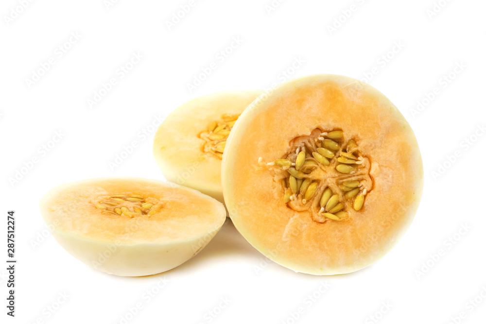 Half melon fruit isolate on White background Half melon fruit isolate on White background