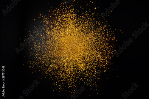 3D Render of abstract falling golden parts background. Flying particles and elegant Gold background for Business Presentations, Gift cards, Universe Jewelry Design. photo