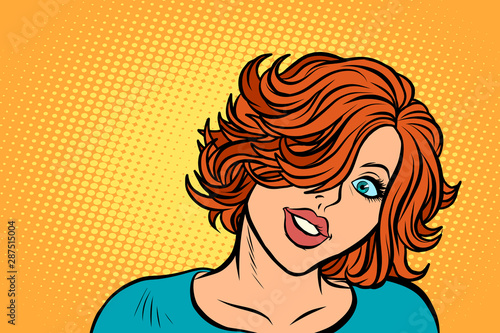 cute red-haired woman look