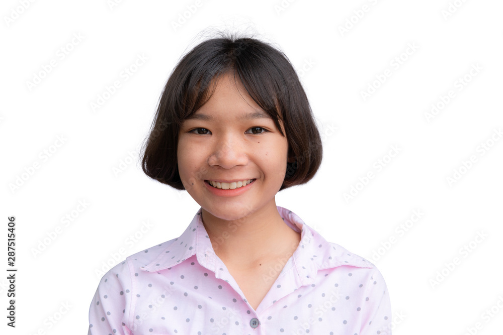 Cute Asian girl smiling on the white background. Cute Asian girl smiling on the white background.