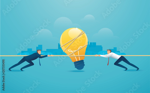 businessmen pull the rope with light bulb icon business concept. tug of war background vector illustration EPS10