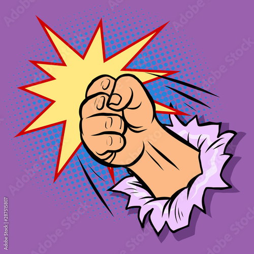 a fist smashes through the wall