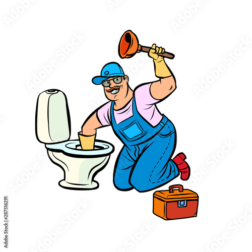plumber cleans the toilet