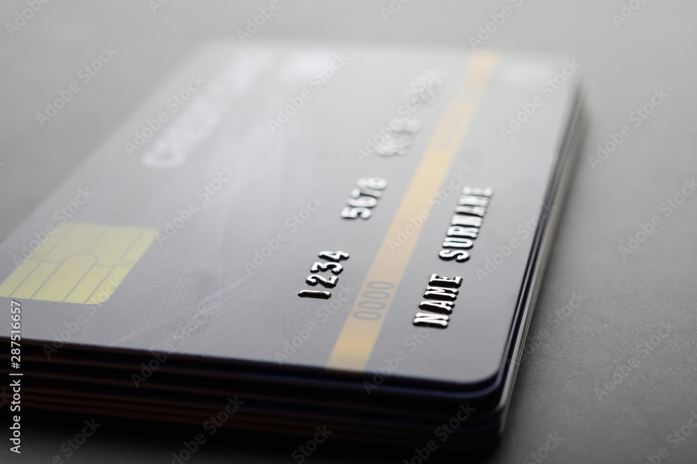 Credit cards that are stacked neatly together,selective focus Credit cards that are stacked neatly together,selective focus