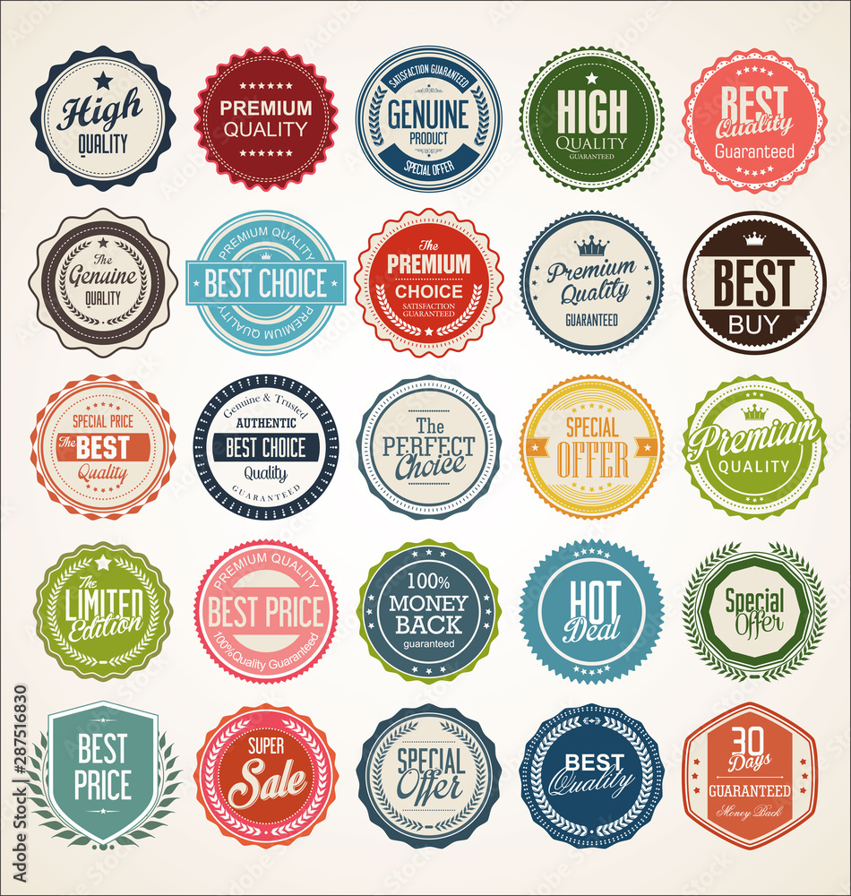 Retro vintage badge and label collection - obrazy, fototapety, plakaty 