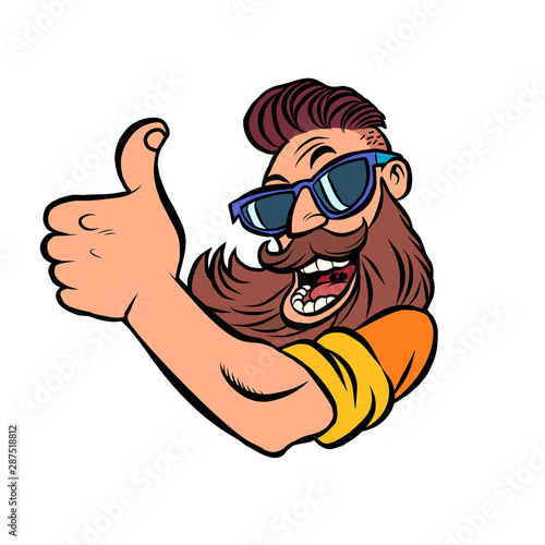 Hipster man bearded thumb up