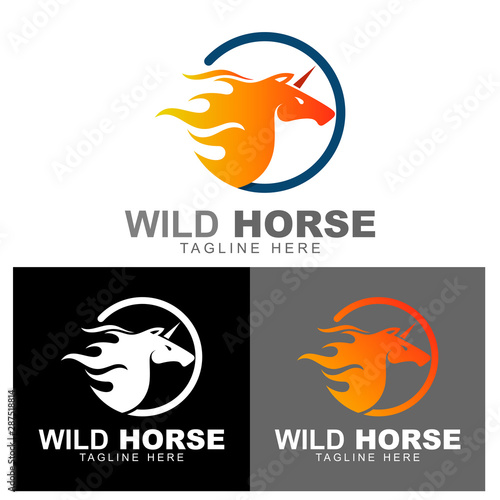 Horse and fire icon template, Pegasus vector logo template, modern abstract Pegasus logo icon inspiration, horse and wing logo illustration, hair symbol
