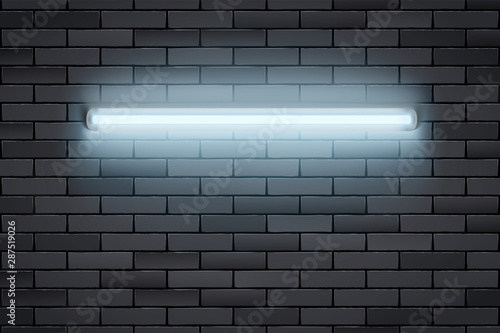Neon lamp on Black brick wall