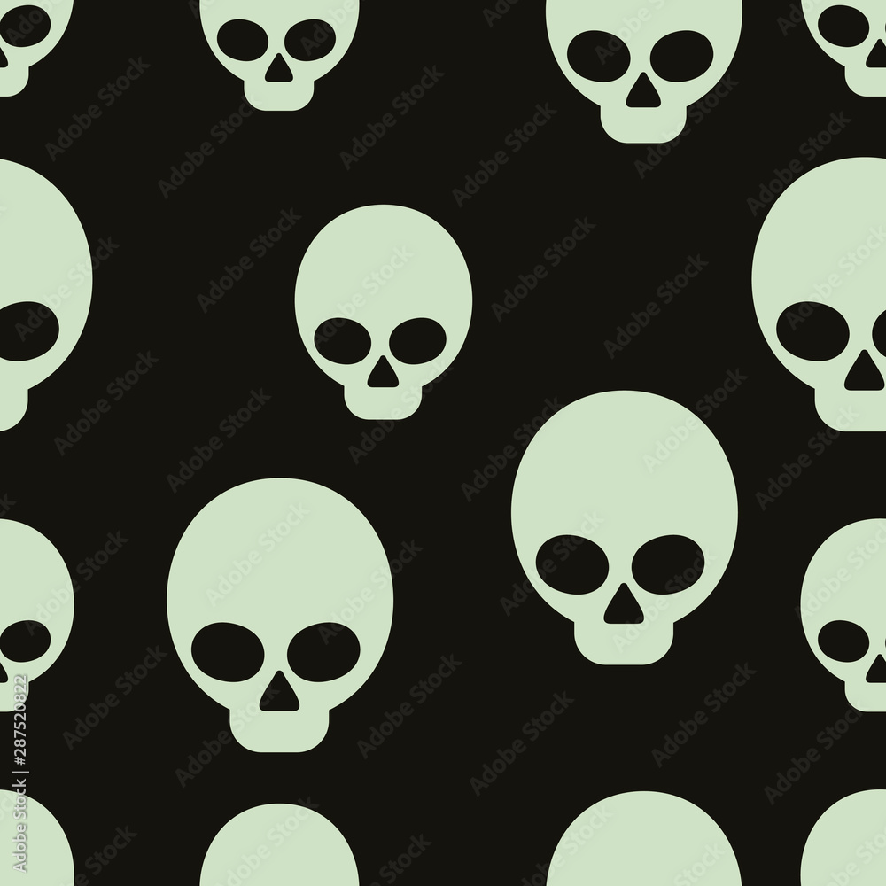 The seamless pattern with skulls is on black background.