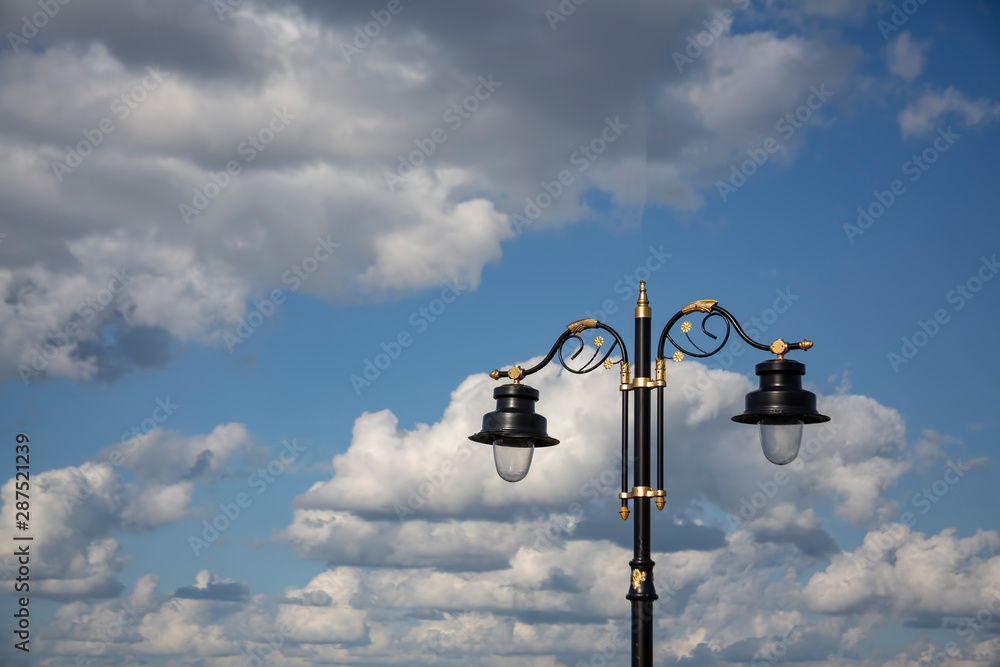 impressive beautiful blue sky and clouds street lamp