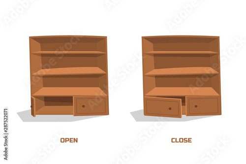 Old cupboard in cartoon style. Isolated image of brown cabinet. Home interior