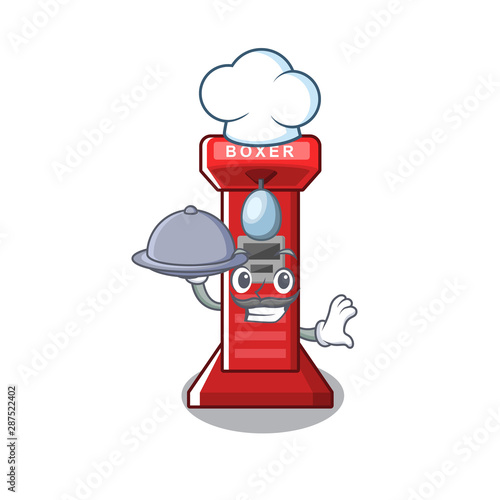 Chef with food boxing game machine in the character