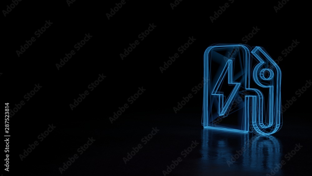3d glowing wireframe symbol of symbol of electric station isolated on black background 3d glowing wireframe symbol of symbol of electric station isolated on black background