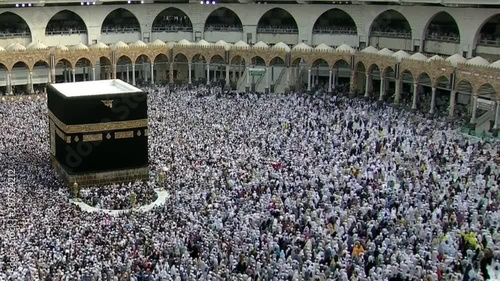 MECCA, SAUDI ARABIA,  September 2019 - Muslim pilgrims from all over the world gathered to perform Umrah or Hajj at the Haram Mosque in Mecca, Saudi Arabia, days of Hajj or Omrah