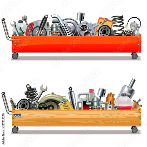Vector Toolbox Cart with Car Parts