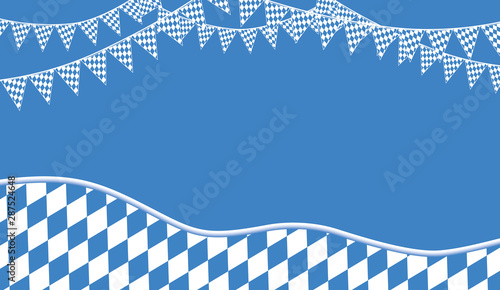 Bild auf Leinwand Wimpelkette mit diagonale Rautenmuster in Blau Weiß oben mit blauer Textfläche