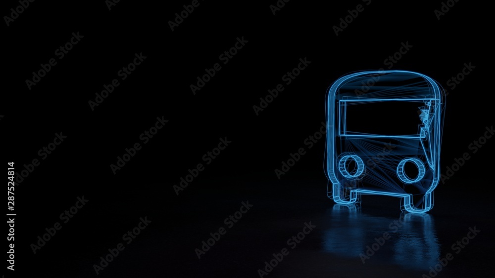 Fototapeta 3d świecący symbol szkieletu symbolu przedniego autobusu na czarnym tle