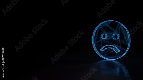 Canvas Print 3d glowing wireframe symbol of symbol of frown isolated on black background