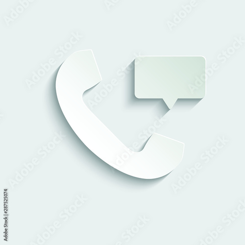 call and chat icon. telephone receiver and message  icon.   paper icon  with shadow 