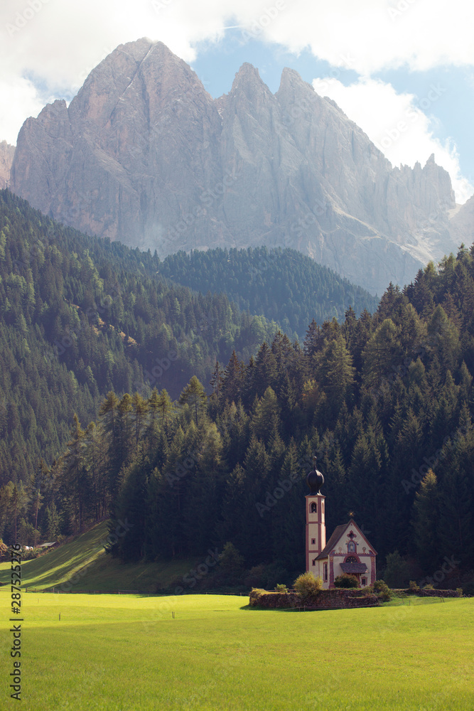 Saint Johann church at the Dolomites alps