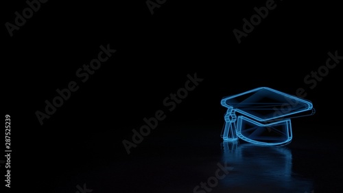 3d glowing wireframe symbol of symbol of graduation cap isolated on black background photo