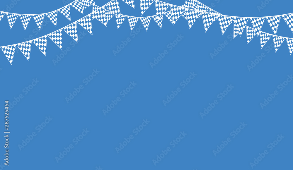 Obraz premium Wimpelkette mit diagonale Rautenmuster in Blau Weiß oben mit blauem Hintergrund
