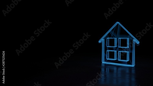 3d glowing wireframe symbol of symbol of home isolated on black background