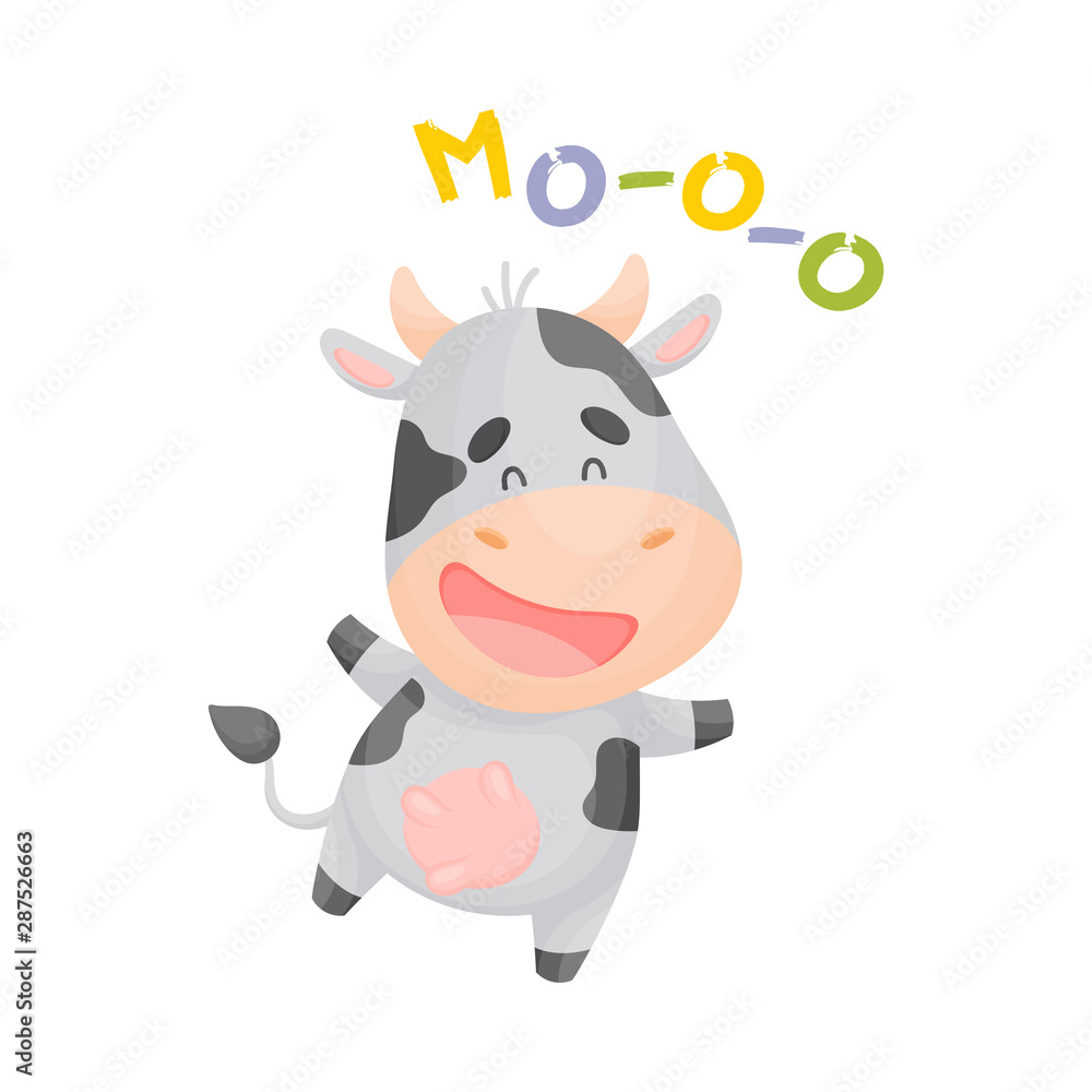 Cartoon spotted cow. Vector illustration on a white background.