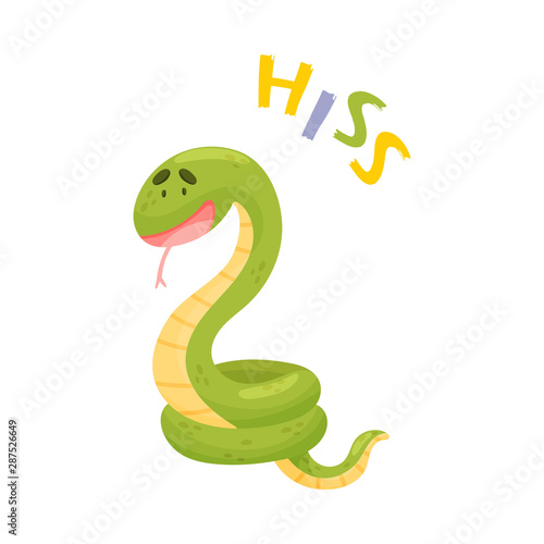 Cartoon green snake. Vector illustration on a white background.