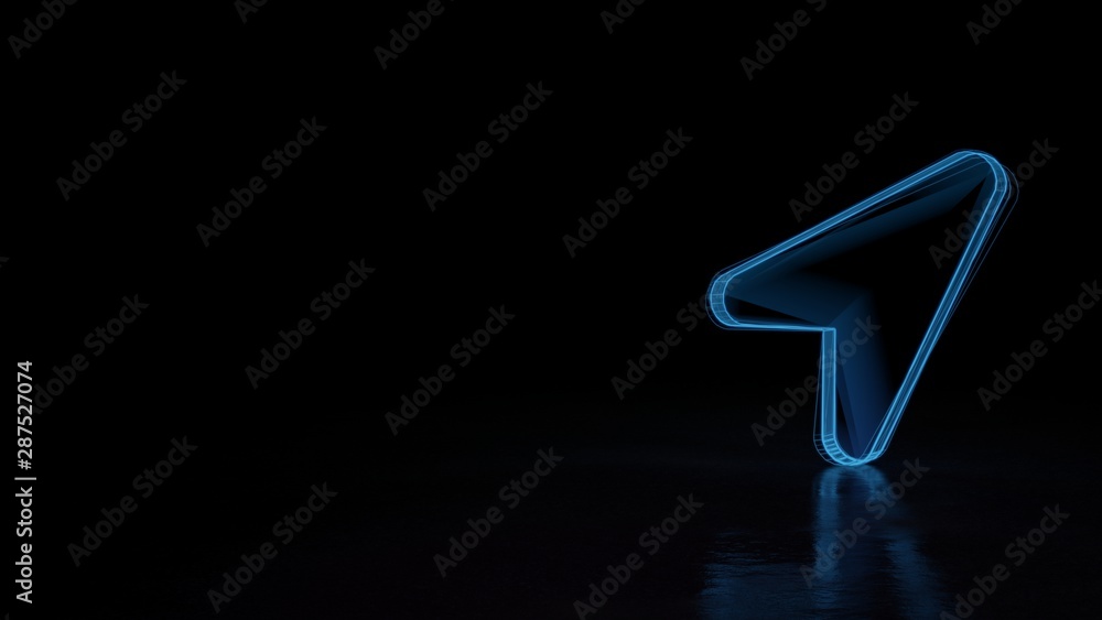 3d glowing wireframe symbol of symbol of location arrow isolated on black background 3d glowing wireframe symbol of symbol of location arrow isolated on black background