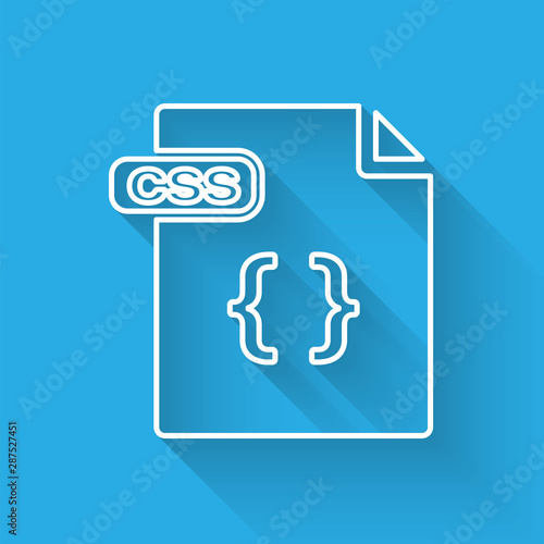 White line CSS file document. Download css button icon isolated with long shadow. CSS file symbol. Vector Illustration