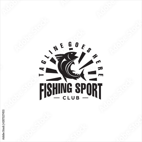 Retro fishing Logo club vector badges labels emblems . Vintage Fishing Sport Club Logo Vector 