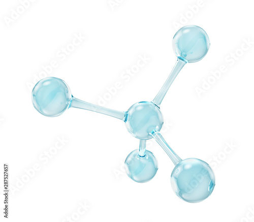 Glass molecule. Reflective and refractive abstract molecular shape isolated on white background. 3d illustration