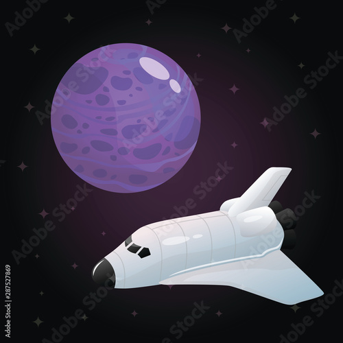 Fototapeta Naklejka Na Ścianę i Meble -  Space discovery of a big purple planet by a spaceship from Earth