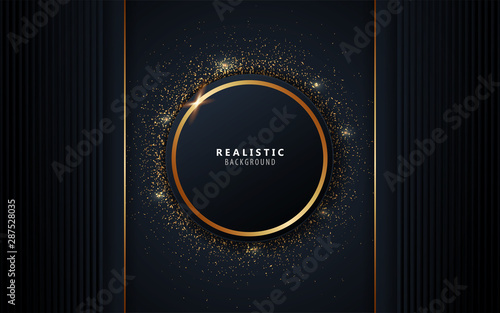 Abstract overlapping layers dark blue background a combination with golden glitters line. Vector design template for use element event frame, cover, banner, corporate advertising.