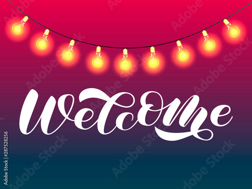 Welcome brush lettering. Vector illustration for card